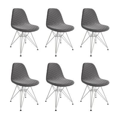 Kit 6 Cadeiras Jantar Eames Eiffel Estofadas Grafite Base Ferro Branco