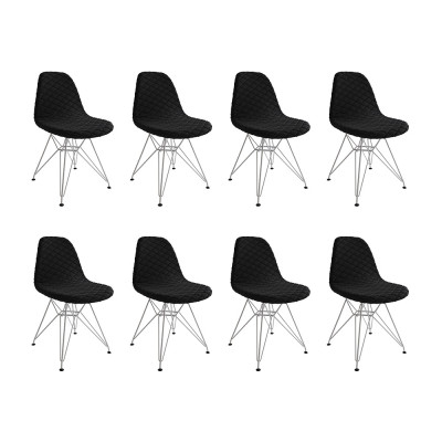 Kit 8 Cadeiras Jantar Eames Eiffel Estofadas Preto Base Ferro Branco