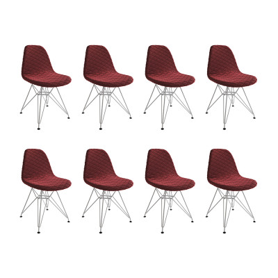 Kit 8 Cadeiras Jantar Eames Eiffel Estofadas Vermelho Base Ferro Branco