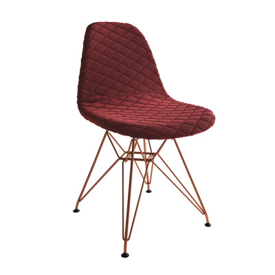 Cadeira Jantar Eames Eiffel Estofada Vermelho Base Cobre 