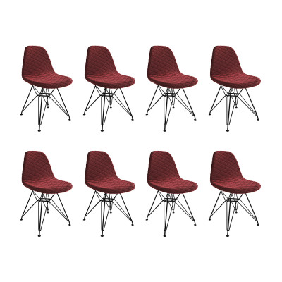Kit 8 Cadeiras Jantar Estofadas Vermelha Eames Base Ferro Preto 