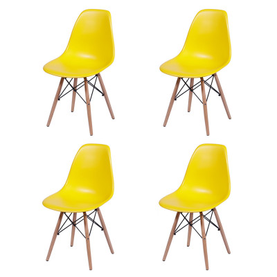 Kit 4 Cadeiras Dkr Design Base Madeira Assento Amarelo