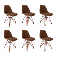Kit 6 Cadeiras Jantar Estofadas Caramelo Eiffel Eames Base Cobre