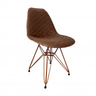 Cadeira Jantar Estofada Caramelo Eiffel Eames Base Cobre