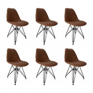 Kit 6 Cadeiras Jantar Estofadas Caramelo Eiffel Eames Base Ferro Preto