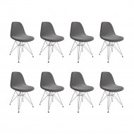 Kit 8 Cadeiras Jantar Eames Eiffel Estofadas Grafite Base Ferro Branco