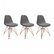 Kit 3 Cadeiras Jantar Eames Eiffel Estofadas Grafite Base Cobre