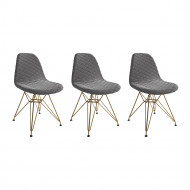 Kit 3 Cadeiras Jantar Eames Eiffel Estofadas Grafite Base Dourado