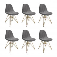 Kit 6 Cadeiras Jantar Eames Eiffel Estofadas Grafite Base Dourado