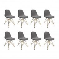Kit 8 Cadeiras Jantar Eames Eiffel Estofadas Grafite Base Dourado