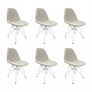 Kit 6 Cadeiras Jantar Estofadas Nude Eiffel Eames Base Ferro Branco
