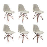 Kit 6 Cadeiras Jantar Estofadas Nude Eiffel Eames Base Cobre