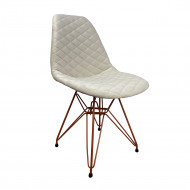 Cadeira Jantar Estofada Nude Eiffel Eames Base Cobre
