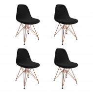 Kit 4 Cadeiras Jantar Eames Eiffel Estofadas Preto Base Cobre