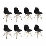 Kit 8 Cadeiras Jantar Eames Eiffel Estofadas Preto Base Dourado