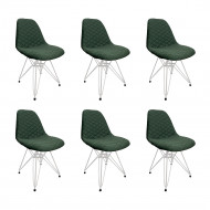 Kit 6 Cadeiras Jantar Estofadas Verde Eiffel Eames Base Ferro Branco
