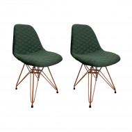 Kit 2 Cadeiras Jantar Estofadas Verde Eiffel Eames Base Cobre