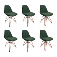 Kit 6 Cadeiras Jantar Estofadas Verde Eiffel Eames Base Cobre