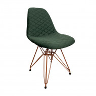 Cadeira Jantar Estofada Verde Eiffel Eames Base Cobre