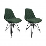 Kit 2 Cadeiras Jantar Estofadas Verde Eiffel Eames Base Ferro Preto
