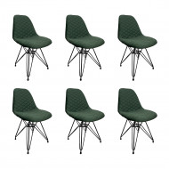 Kit 6 Cadeiras Jantar Estofadas Verde Eiffel Eames Base Ferro Preto