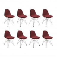 Kit 8 Cadeiras Jantar Eames Eiffel Estofadas Vermelho Base Ferro Branco