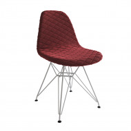 Cadeira Jantar Eames Eiffel Estofada Vermelho Base Ferro Branco