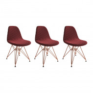 Kit 3 Cadeiras Jantar Eames Eiffel Estofadas Vermelho Base Cobre