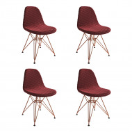 Kit 4 Cadeiras Jantar Eames Eiffel Estofadas Vermelho Base Cobre