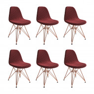 Kit 6 Cadeiras Jantar Eames Eiffel Estofadas Vermelho Base Cobre