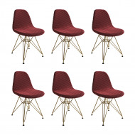 Kit 6 Cadeiras Jantar Eames Eiffel Estofadas Vermelho Base Dourado