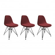 Kit 3 Cadeiras Jantar Estofadas Vermelha Eames Base Ferro Preto 