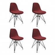 Kit 4 Cadeiras Jantar Estofadas Vermelha Eames Base Ferro Preto 