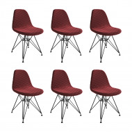 Kit 6 Cadeiras Jantar Estofadas Vermelha Eames Base Ferro Preto 