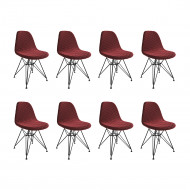 Kit 8 Cadeiras Jantar Estofadas Vermelha Eames Base Ferro Preto 