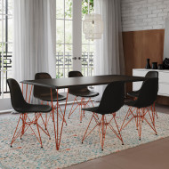 Mesa Sala De Jantar Industrial Clips Preta 135x75 Com 6 Cadeiras Eiffel Pretas De Ferro Cobre