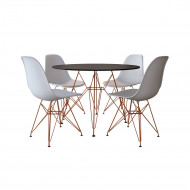 Mesa De Jantar Com 4 Cadeiras Eames Eiffel Brancas Tampo Redondo Preto 110cm Com Base Em Ferro Cobre