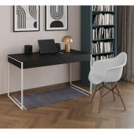 Escrivaninha Home Office Estilo Industrial Malta Preta 137x53cm Ferro Branco Com 1 Poltrona Branca E