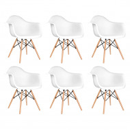 Kit 6 Cadeiras Eames Eifflel Com Braço Daw De Madeira Com Assento Branco