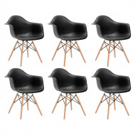 Kit 6 Cadeiras Eames Eifflel Com Braço Daw De Madeira Com Assento Preto