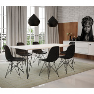 Mesa Sala De Jantar Industrial Clips Branca 135x75 Com 6 Cadeiras Eiffel Pretas De Ferro Preto