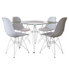 Mesa De Jantar Vidro Com 4 Cadeiras Brancas Eames Eiffel Quadrada 90cm Base Ferro Branco - 1