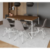 Mesa Industrial Retangular Amêndoa Base V 137x90cm 6 Cadeiras Estofadas Eames Grafite Aço Branco  - 1