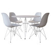 Sala De Jantar Mesa Eames Redonda Vidro 90cm Base Ferro Branco Com 4 Cadeiras Brancas - 1