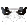 Mesa De Jantar Com 4 Cadeiras Pretas Eames Eiffel Tampo Redondo Branco 110cm Base Ferro Branco - 1