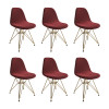 Kit 6 Cadeiras Jantar Eames Eiffel Estofadas Vermelho Base Dourado - 1