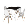 Mesa Jantar Industrial Preta 90x90cm Base V Ferro Branco Com 4 Cadeiras Eames Eiffel Madeira Brancas - 2