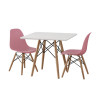 Conjunto De Mesa Eames Eiffel Madeira Infantil 60cm Quadrado Branco 2 Cadeiras Rosa - 2