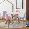 Conjunto De Mesa Eames Eiffel Infantil Madeira 60cm Quadrado Branco 2 Cadeira Azul E 2 Rosa - 1
