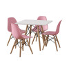 Conjunto De Mesa Eames Eiffel Madeira Infantil 60cm Quadrado Branco 4 Cadeiras Rosa - 2
